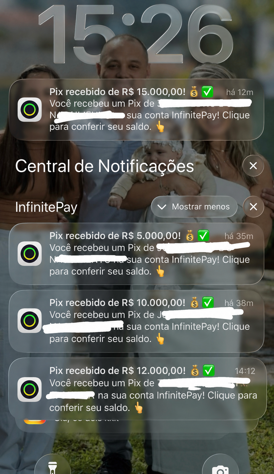 Notificações de Pix recebidos de R$ 5.000 a R$ 15.000